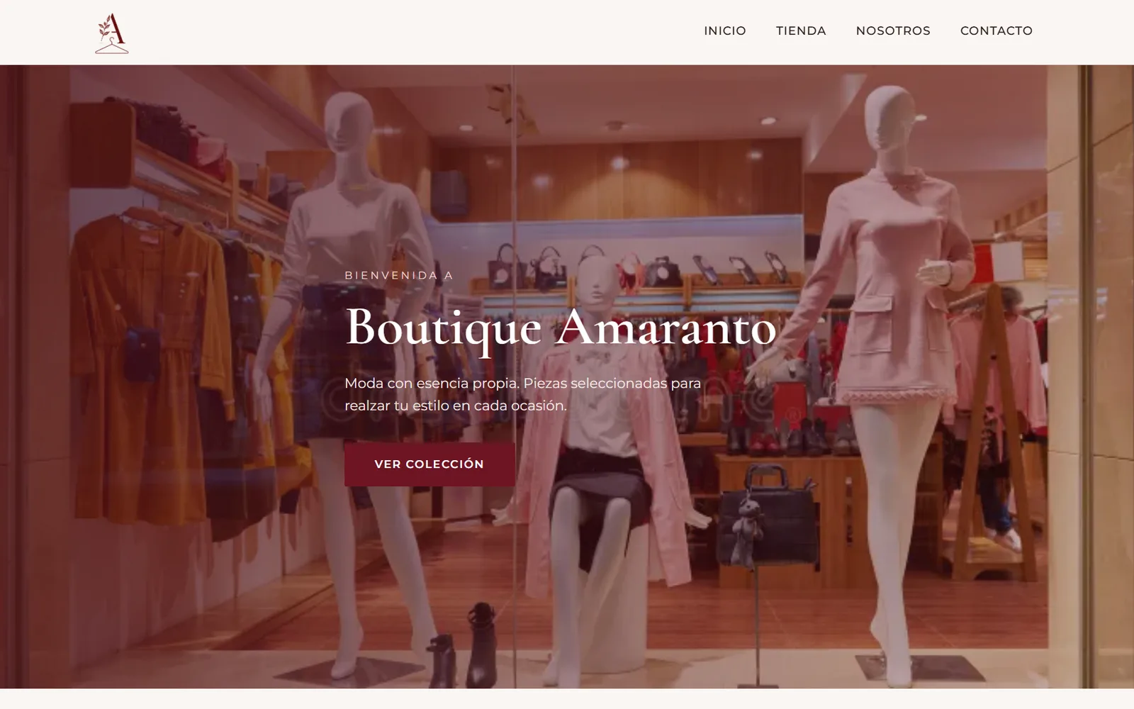 Concepto de sitio para Boutique Amaranto — pantalla 1 de 3