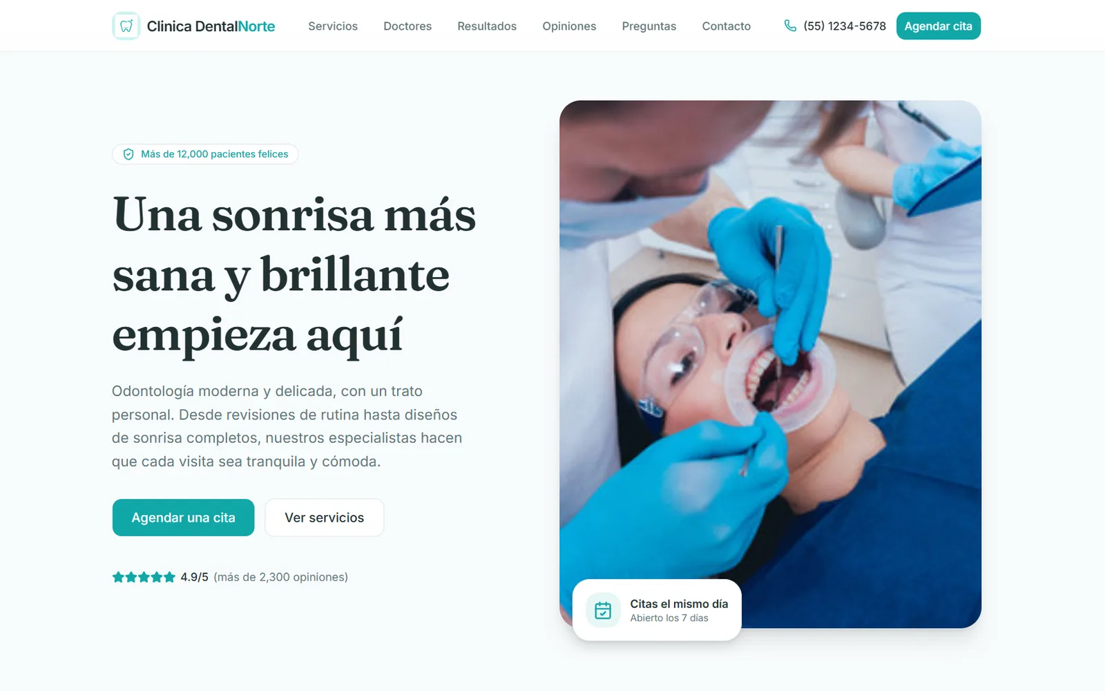 Concepto de sitio para Clínica Dental Norte — pantalla 1 de 3
